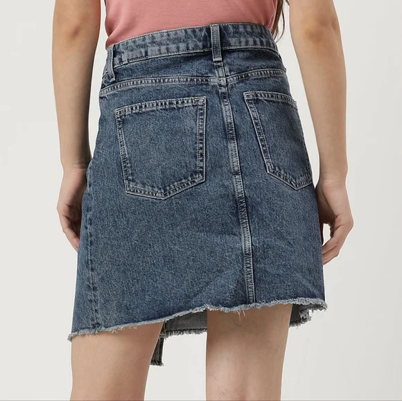 Pure Cotton Plain Regular Fit Denim Skirt - Picture 3 of 4